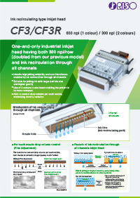This is a product brochure of Riso Technologies' inkjet heads "CF3/CF3R". You can download the electronic brochure (PDF file).