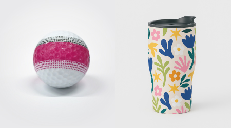Image of printing on golf ball and tumbler